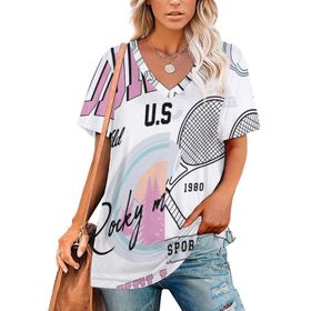 AILLOSA TH-462 Tamamı Baskılı Kısa Kollu V Yakalı Kadın T-shirt
