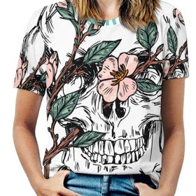 AILLOSA TH-465 Tamamı Baskılı Kısa Kollu Yuvarlak Yaka Kadın T-shirt