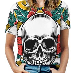 AILLOSA TH-470 Tamamı Baskılı Kısa Kollu Yuvarlak Yaka Kadın T-shirt
