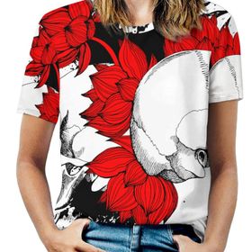 AILLOSA TH-475 Tamamı Baskılı Kısa Kollu Yuvarlak Yaka Kadın T-shirt