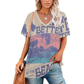 AILLOSA TH-482 Tamamı Baskılı Kısa Kollu V Yakalı Kadın T-shirt