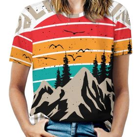 AILLOSA TH-486 Tamamı Baskılı Kısa Kollu Yuvarlak Yaka Kadın T-shirt