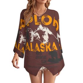 AILLOSA TH-489 Baskılı Uzun Kollu Şifon Bol Kadın Kazak