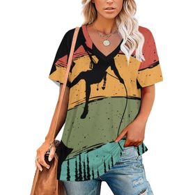 AILLOSA TH-490 Tamamı Baskılı Kısa Kollu V Yakalı Kadın T-shirt