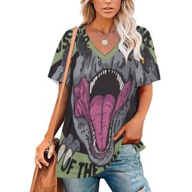 AILLOSA TH-491 Tamamı Baskılı Kısa Kollu V Yakalı Kadın T-shirt