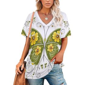 AILLOSA TH-51 Tamamı Baskılı Kısa Kollu V Yakalı Kadın T-shirt