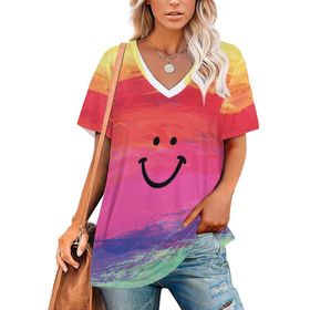 AILLOSA TH-74 Tamamı Baskılı Kısa Kollu V Yakalı Kadın T-shirt