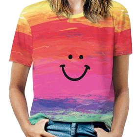 AILLOSA TH-74 Tamamı Baskılı Kısa Kollu Yuvarlak Yaka Kadın T-shirt