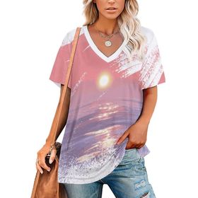 AILLOSA TH-85 Tamamı Baskılı Kısa Kollu V Yakalı Kadın T-shirt