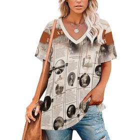 AILLOSA YH-1 Tamamı Baskılı V Yaka Kısa Kollu Kadın T-Shirt