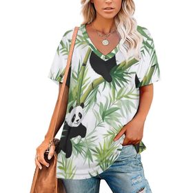 AILLOSA YH-10 Tamamı Baskılı V Yaka Kısa Kollu Kadın T-Shirt