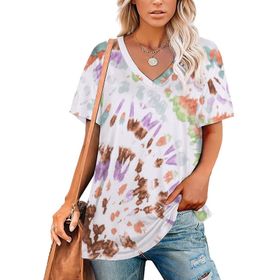 AILLOSA YH-102 Tamamı Baskılı V Yaka Kısa Kollu Kadın T-Shirt