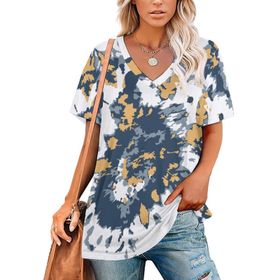 AILLOSA YH-104 Tamamı Baskılı V Yaka Kısa Kollu Kadın T-Shirt