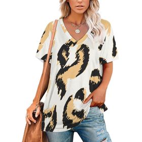 AILLOSA YH-108 Tamamı Baskılı V Yaka Kısa Kollu Kadın T-Shirt