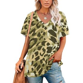 AILLOSA YH-112 Tamamı Baskılı V Yaka Kısa Kollu Kadın T-Shirt