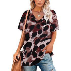 AILLOSA YH-113 Tamamı Baskılı V Yaka Kısa Kollu Kadın T-Shirt