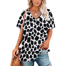 AILLOSA YH-115 Tamamı Baskılı V Yaka Kısa Kollu Kadın T-Shirt