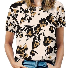 AILLOSA YH-116 Tamamı Baskılı Kısa Kollu Yuvarlak Yaka Kadın T-shirt