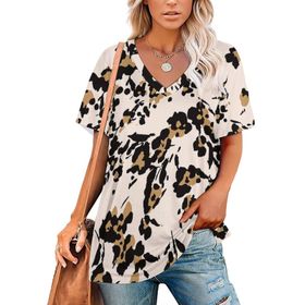 AILLOSA YH-116 Tamamı Baskılı V Yaka Kısa Kollu Kadın T-Shirt