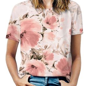 AILLOSA YH-117 Tamamı Baskılı Kısa Kollu Yuvarlak Yaka Kadın T-shirt