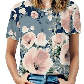 AILLOSA YH-118 Tamamı Baskılı Kısa Kollu Yuvarlak Yaka Kadın T-shirt