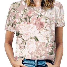 AILLOSA YH-121 Tamamı Baskılı Kısa Kollu Yuvarlak Yaka Kadın T-shirt