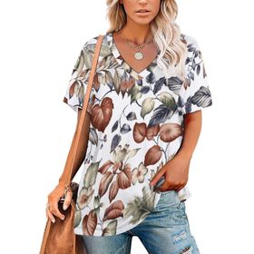 AILLOSA YH-124 Tamamı Baskılı V Yaka Kısa Kollu Kadın T-Shirt