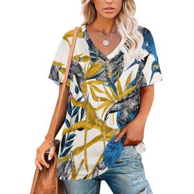 AILLOSA YH-125 Tamamı Baskılı V Yaka Kısa Kollu Kadın T-Shirt
