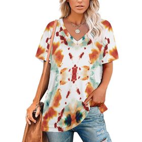 AILLOSA YH-129 Tamamı Baskılı V Yaka Kısa Kollu Kadın T-Shirt