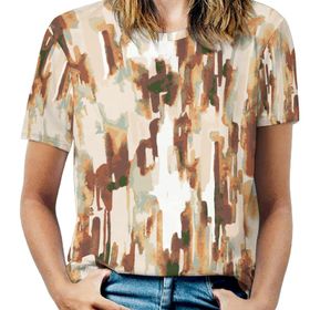 AILLOSA YH-131 Tamamı Baskılı Kısa Kollu Yuvarlak Yaka Kadın T-shirt