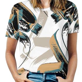AILLOSA YH-133 Tamamı Baskılı Kısa Kollu Yuvarlak Yaka Kadın T-shirt