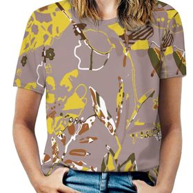 AILLOSA YH-134 Tamamı Baskılı Kısa Kollu Yuvarlak Yaka Kadın T-shirt