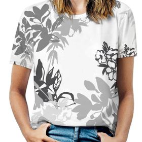 AILLOSA YH-138 Tamamı Baskılı Kısa Kollu Yuvarlak Yaka Kadın T-shirt