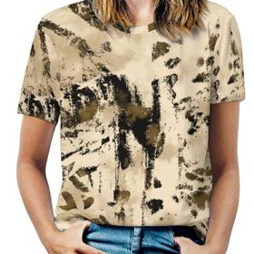 AILLOSA YH-139 Tamamı Baskılı Kısa Kollu Yuvarlak Yaka Kadın T-shirt