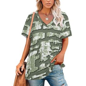 AILLOSA YH-143 Tamamı Baskılı V Yaka Kısa Kollu Kadın T-Shirt