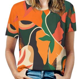 AILLOSA YH-146 Tamamı Baskılı Kısa Kollu Yuvarlak Yaka Kadın T-shirt