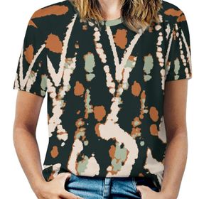 AILLOSA YH-153 Tamamı Baskılı Kısa Kollu Yuvarlak Yaka Kadın T-shirt