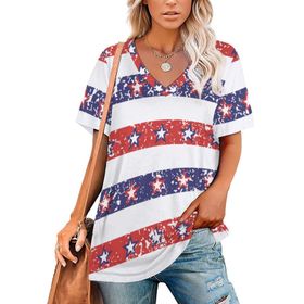 AILLOSA YH-156 Tamamı Baskılı V Yaka Kısa Kollu Kadın T-Shirt