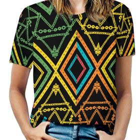 AILLOSA YH-158 Tamamı Baskılı Kısa Kollu Yuvarlak Yaka Kadın T-shirt