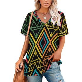 AILLOSA YH-158 Tamamı Baskılı V Yaka Kısa Kollu Kadın T-Shirt