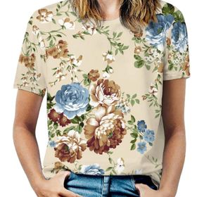 AILLOSA YH-16 Tamamı Baskılı Kısa Kollu Yuvarlak Yaka Kadın T-shirt