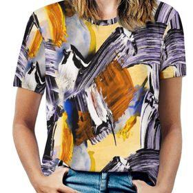 AILLOSA YH-163 Tamamı Baskılı Kısa Kollu Yuvarlak Yaka Kadın T-shirt