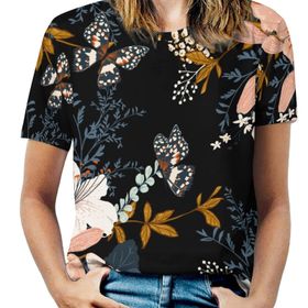 AILLOSA YH-17 Tamamı Baskılı Kısa Kollu Yuvarlak Yaka Kadın T-shirt