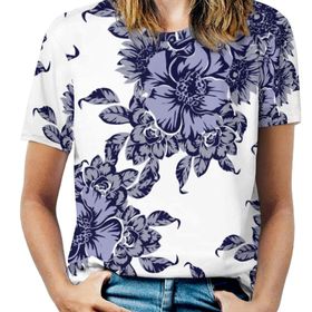 AILLOSA YH-177 Tamamı Baskılı Kısa Kollu Yuvarlak Yaka Kadın T-shirt