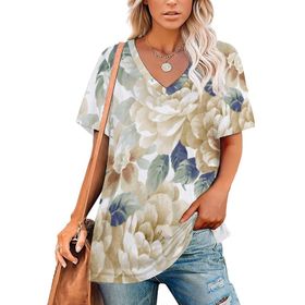 AILLOSA YH-18 Tamamı Baskılı V Yaka Kısa Kollu Kadın T-Shirt