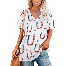 AILLOSA YH-193 Tamamı Baskılı V Yaka Kısa Kollu Kadın T-shirt