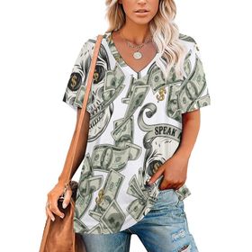AILLOSA YH-196 Tamamı Baskılı V Yaka Kısa Kollu Kadın T-shirt