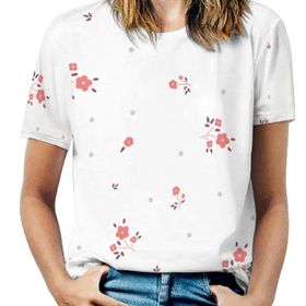 AILLOSA YH-201 Tamamı Baskılı Kısa Kollu Yuvarlak Yaka Kadın T-shirt