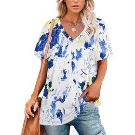 AILLOSA YH-202 Tamamı Baskılı V Yaka Kısa Kollu Kadın T-shirt