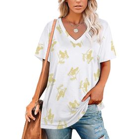 AILLOSA YH-204 Tamamı Baskılı V Yaka Kısa Kollu Kadın T-shirt